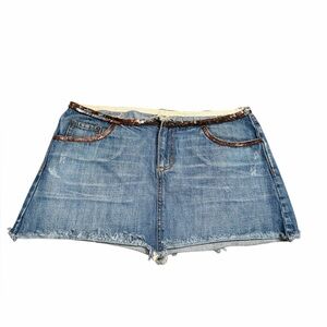 Vintage Y2K Reworked Denim Mini Skirt Sequin Trim Low Rise Micro Skirt Festival